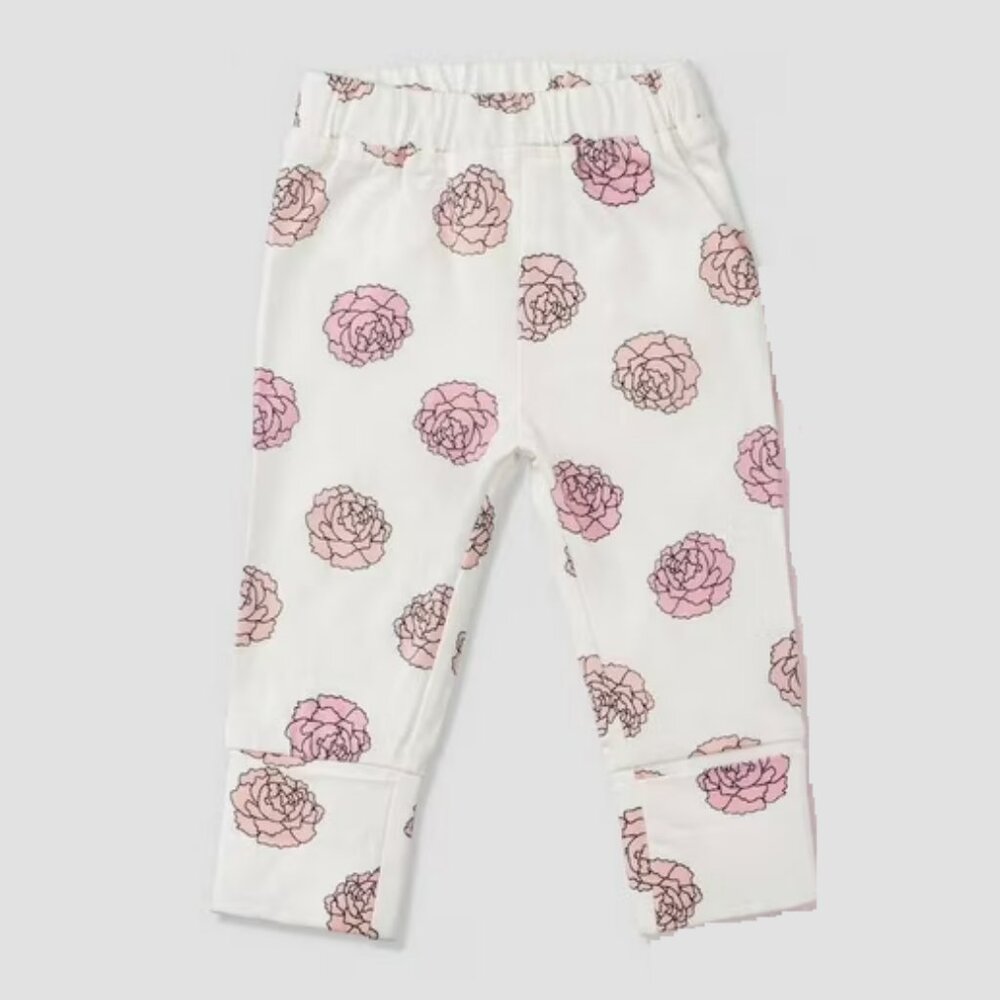 Monica + Andy Flower Peony Print Organic Cotton Girls Cuff Jogger Leggings Pants